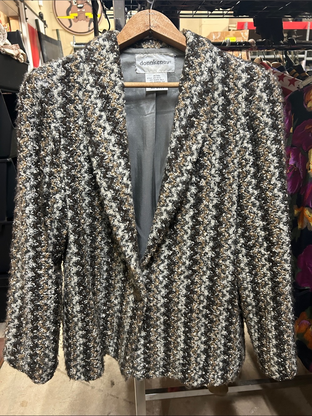 Vintage Donn Kenny Tweed Blazer in Gray, Brown, Cream & Tan